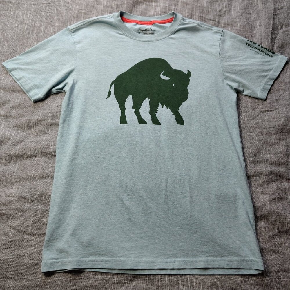 Yellowstone National Park Kastlfel Tshirt 150 Years Light Blue Buffalo Trout Sma